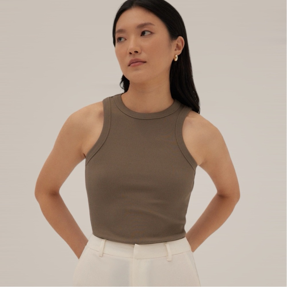 Love Bonito Sevyn Ribbed Racer Tank Top - Clay
